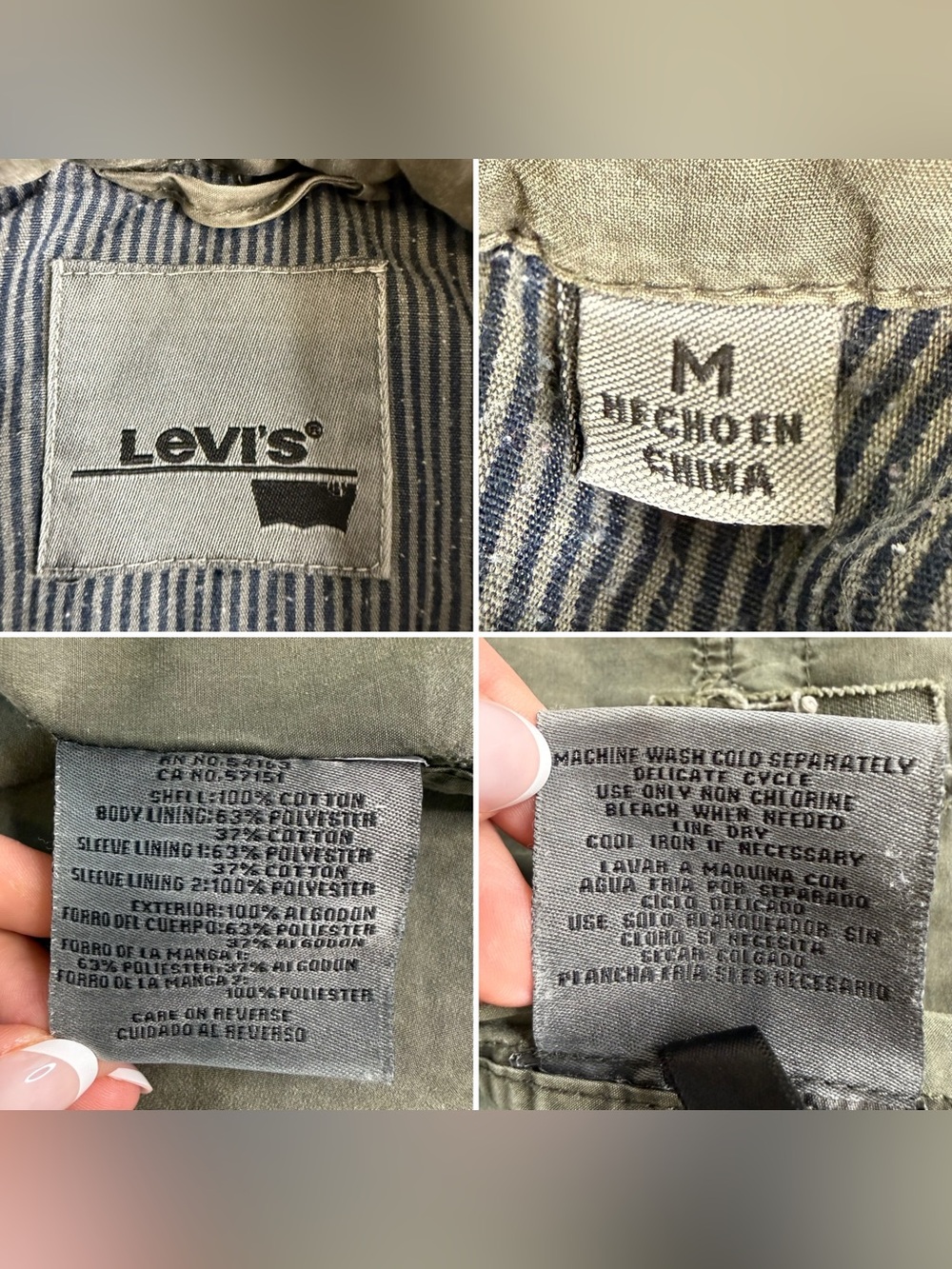 Levi’s Olive Military Utility Field Jacket Hooded Gorpcore Anorak Cargo Medium - Picture 8 of 14